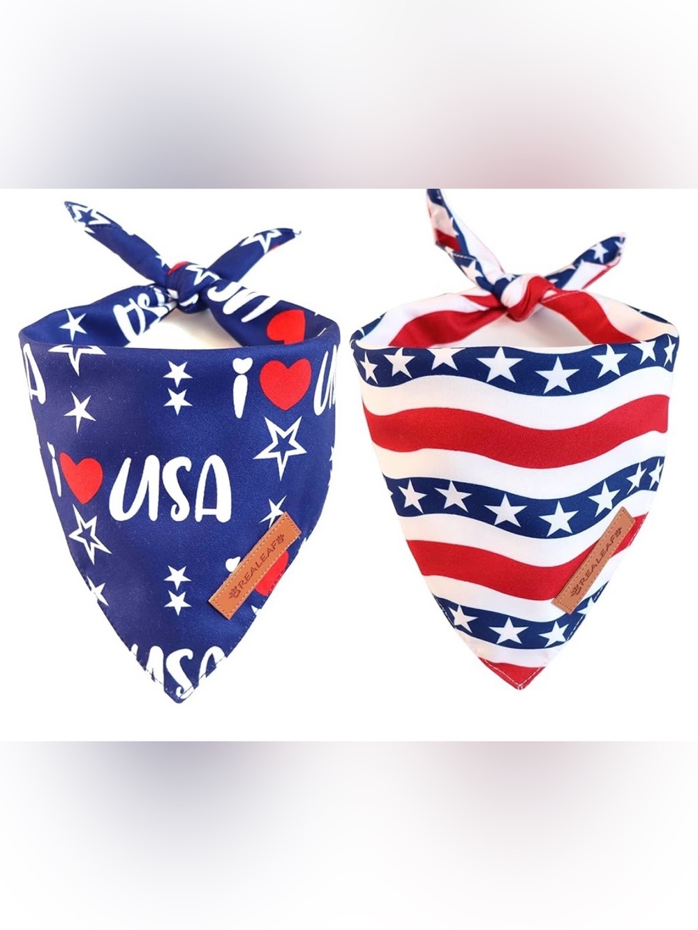Realeaf 4th of July Bandanas 2 Pack, Triangle Reversible American Flag Size XL